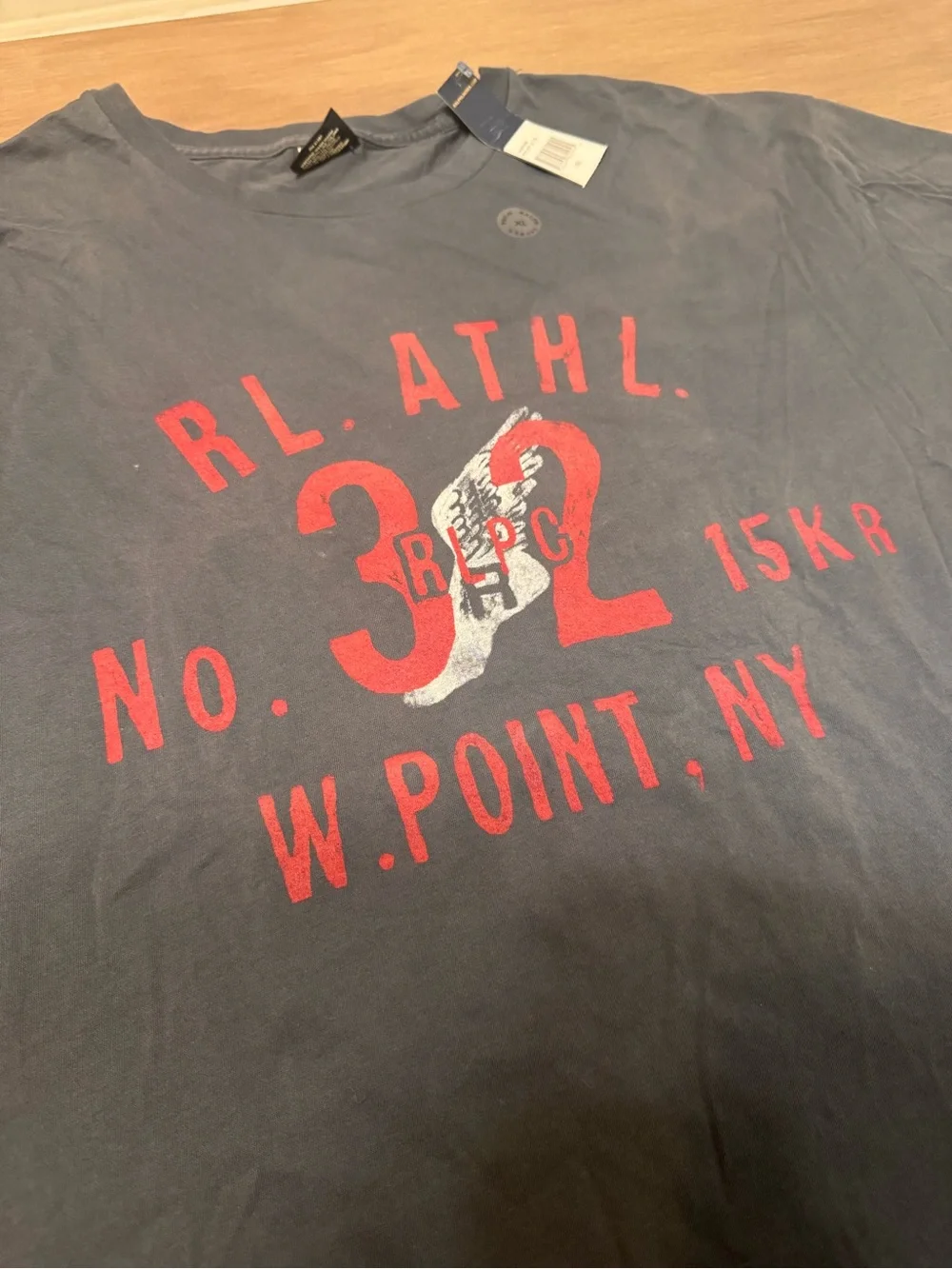 Vintage Polo Ralph Lauren RL Athletics T Shirt XL W Point NY NWT Deadstock Gray
